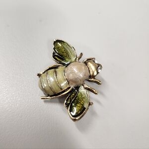 Elegant Gold and Green Bee Brooch Pin Rhinestone Bohemian Bug Bee